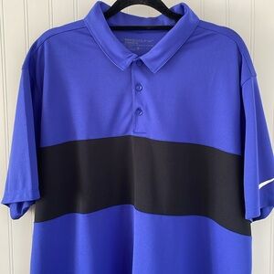Nike Polo Golf Shirt Standard Fit Dri-Fit Blue with Black Stripe Rugby Swoosh XL